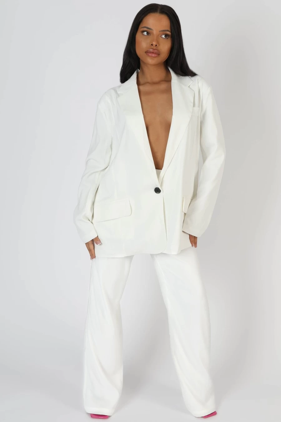 "Public Desire Women's White Dad Jeans - High Waisted Baggy Trousers"