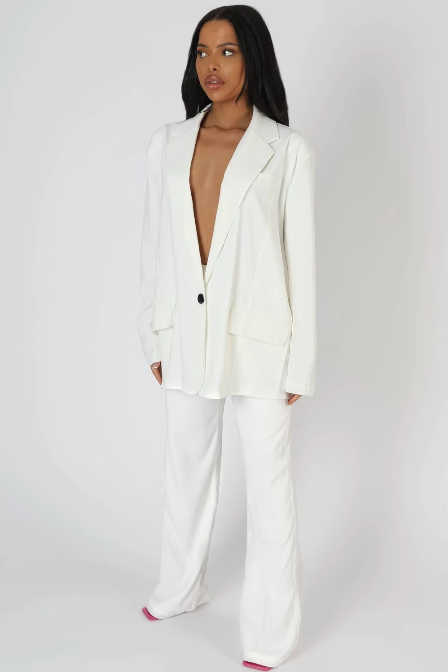 "Public Desire Women's White Dad Jeans - High Waisted Baggy Trousers"