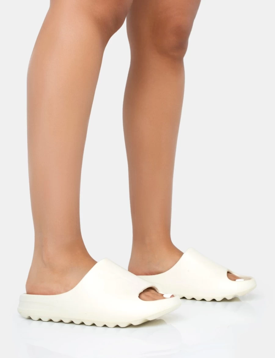 Public Desire Women's Cream Rubber Flat Slider Sandals – Brady Style