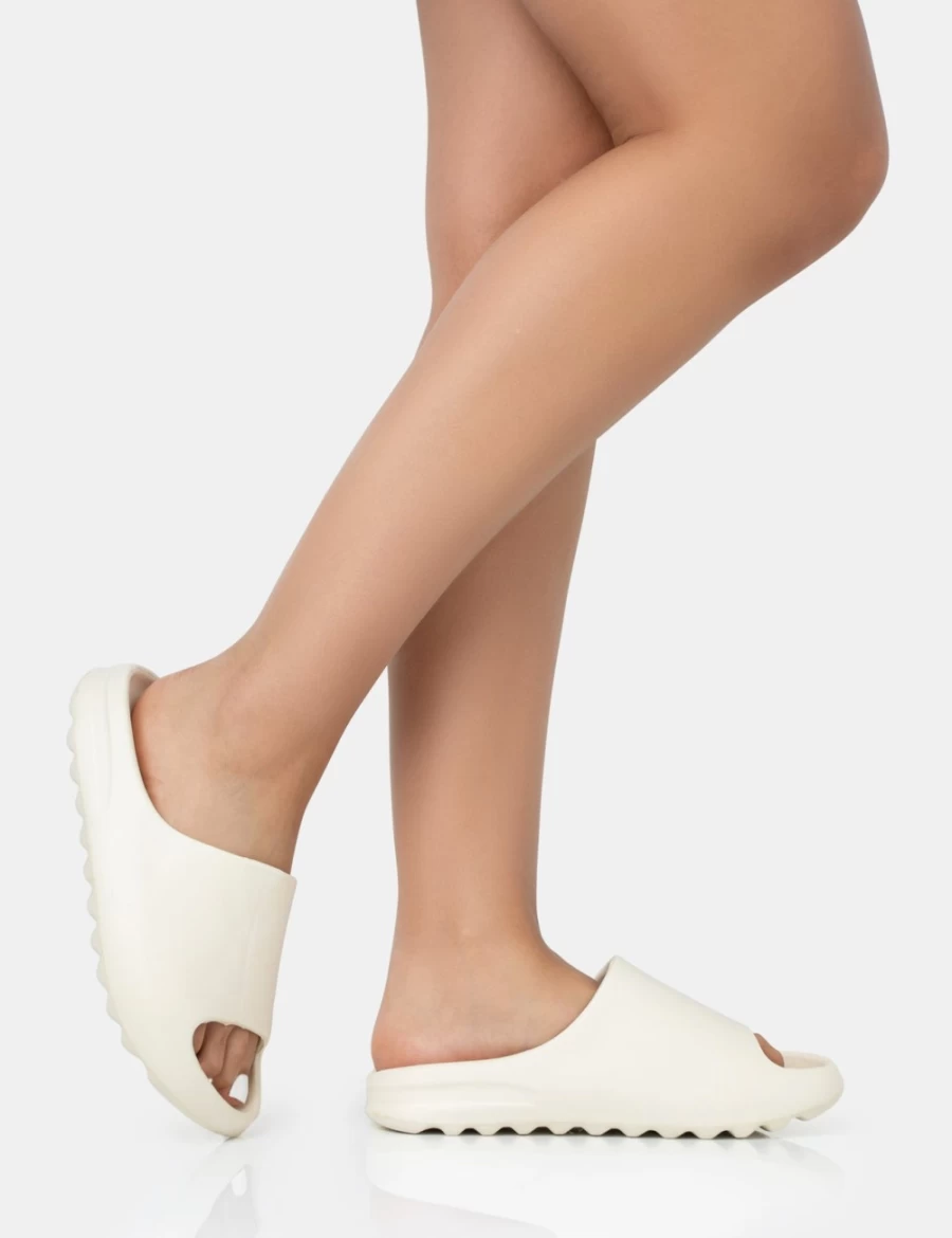 Public Desire Women's Cream Rubber Flat Slider Sandals – Brady Style