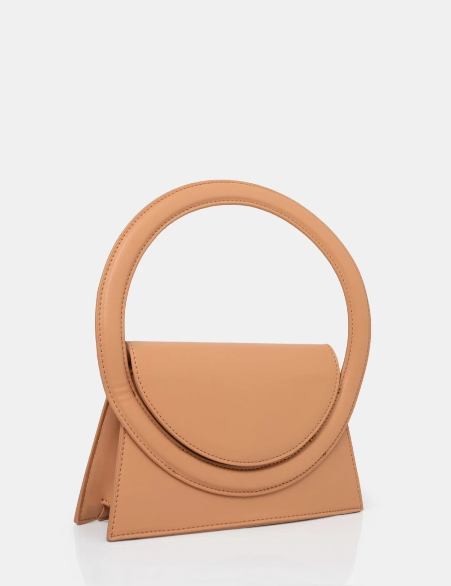 Public Desire Women's Tan PU Leather Top Handle Circle Grab Bag