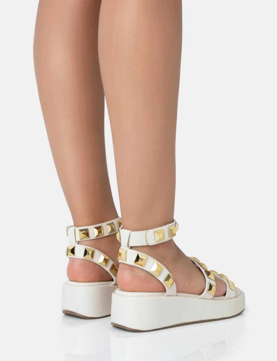 Public Desire Women's Ecru Studded Strappy Platform Sandals - Wade Style