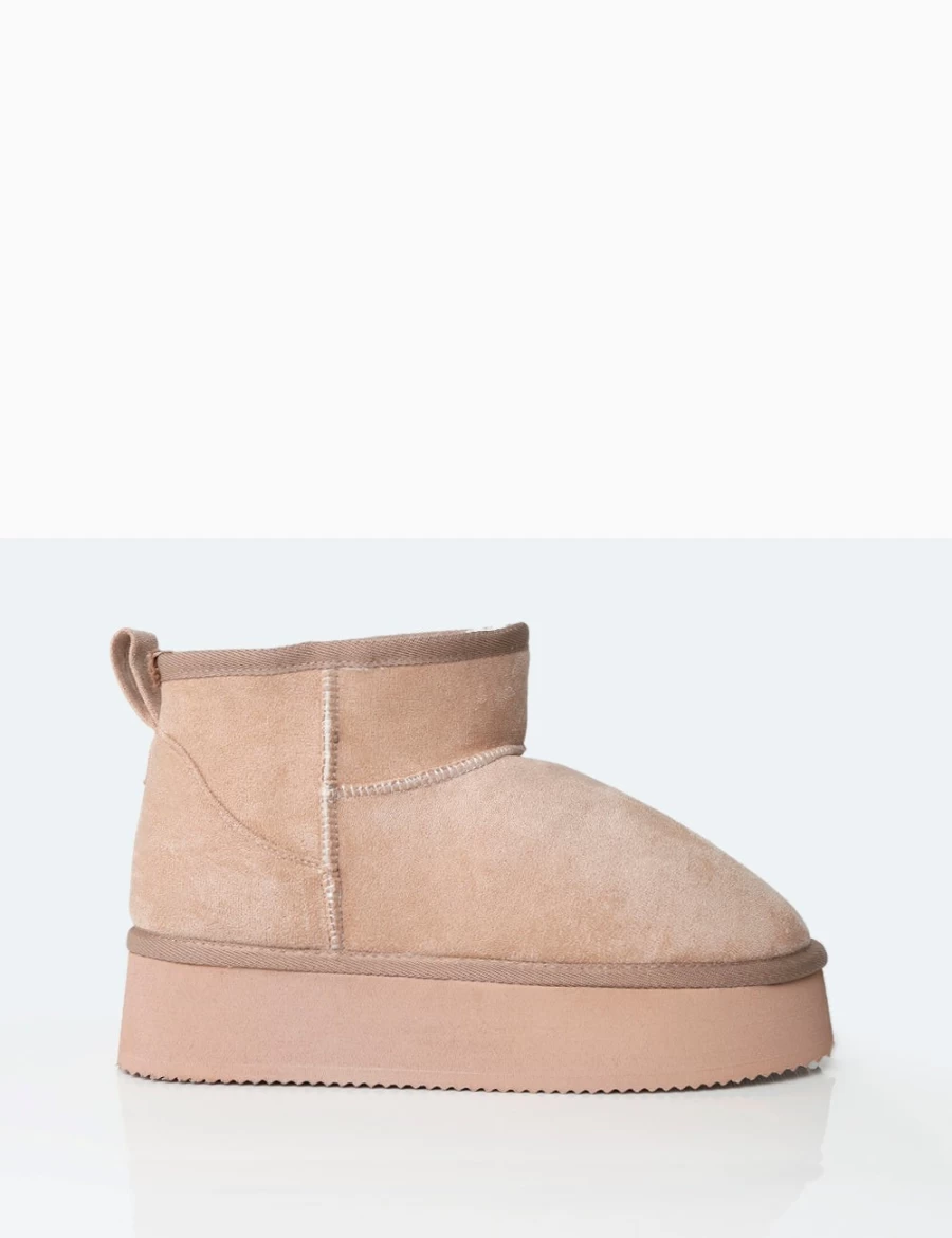 Public Desire Theo Beige Faux Suede Women's Ultra Mini Ankle Boots with Platform Heel
