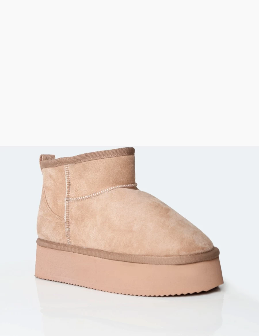 Public Desire Theo Beige Faux Suede Women's Ultra Mini Ankle Boots with Platform Heel