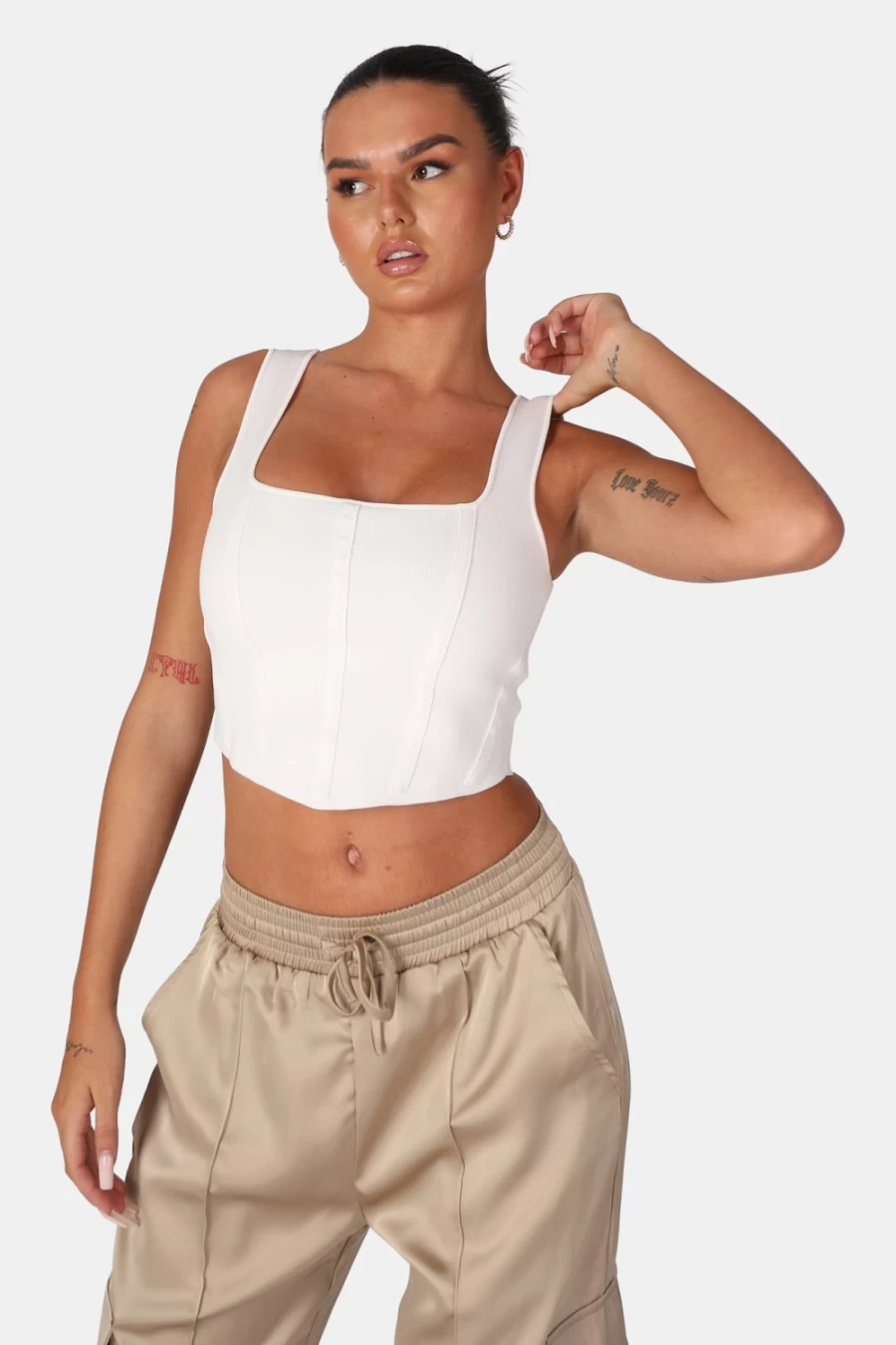 Public Desire Women's White Seam Detail Knitted Corset Top