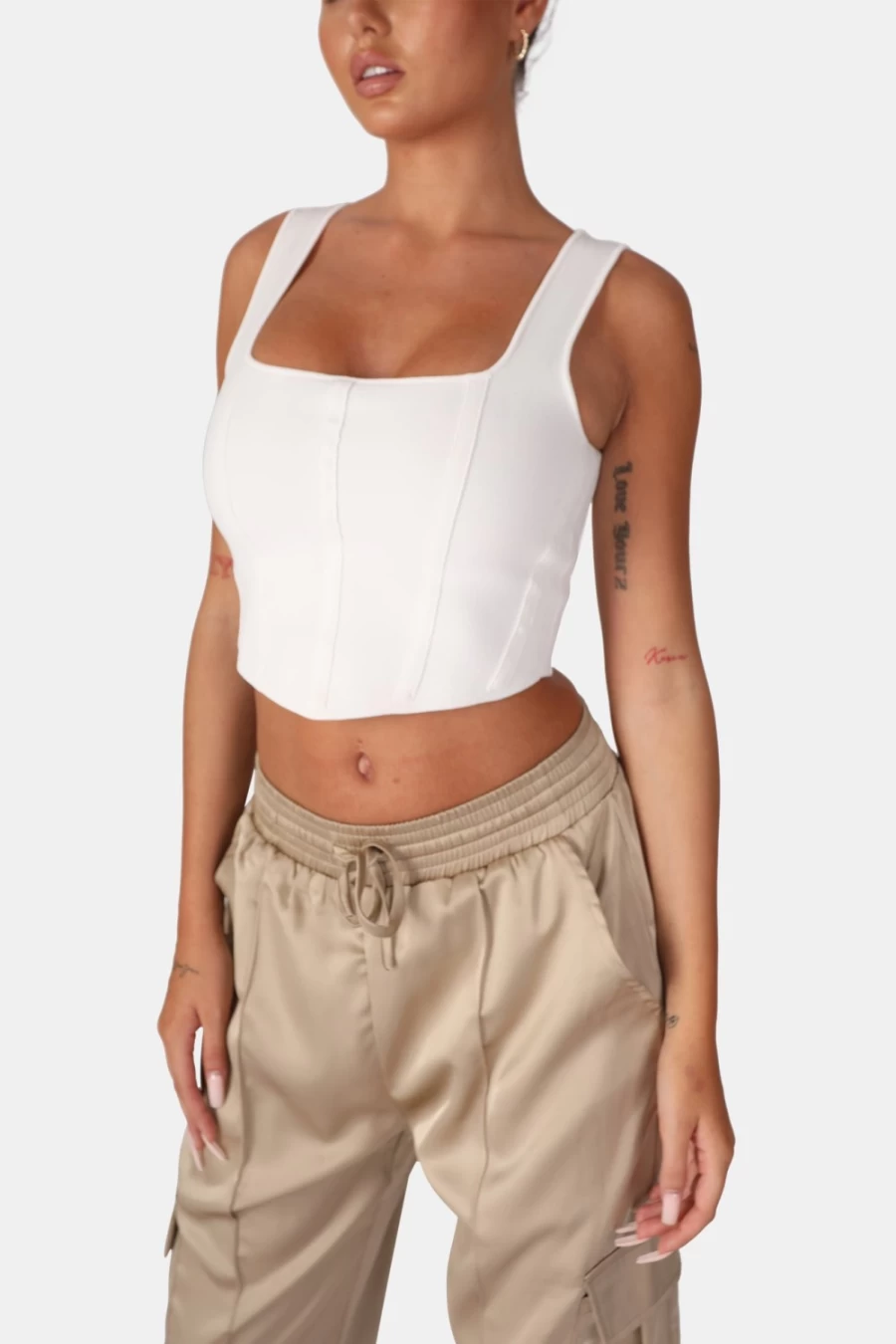 Public Desire Women's White Seam Detail Knitted Corset Top