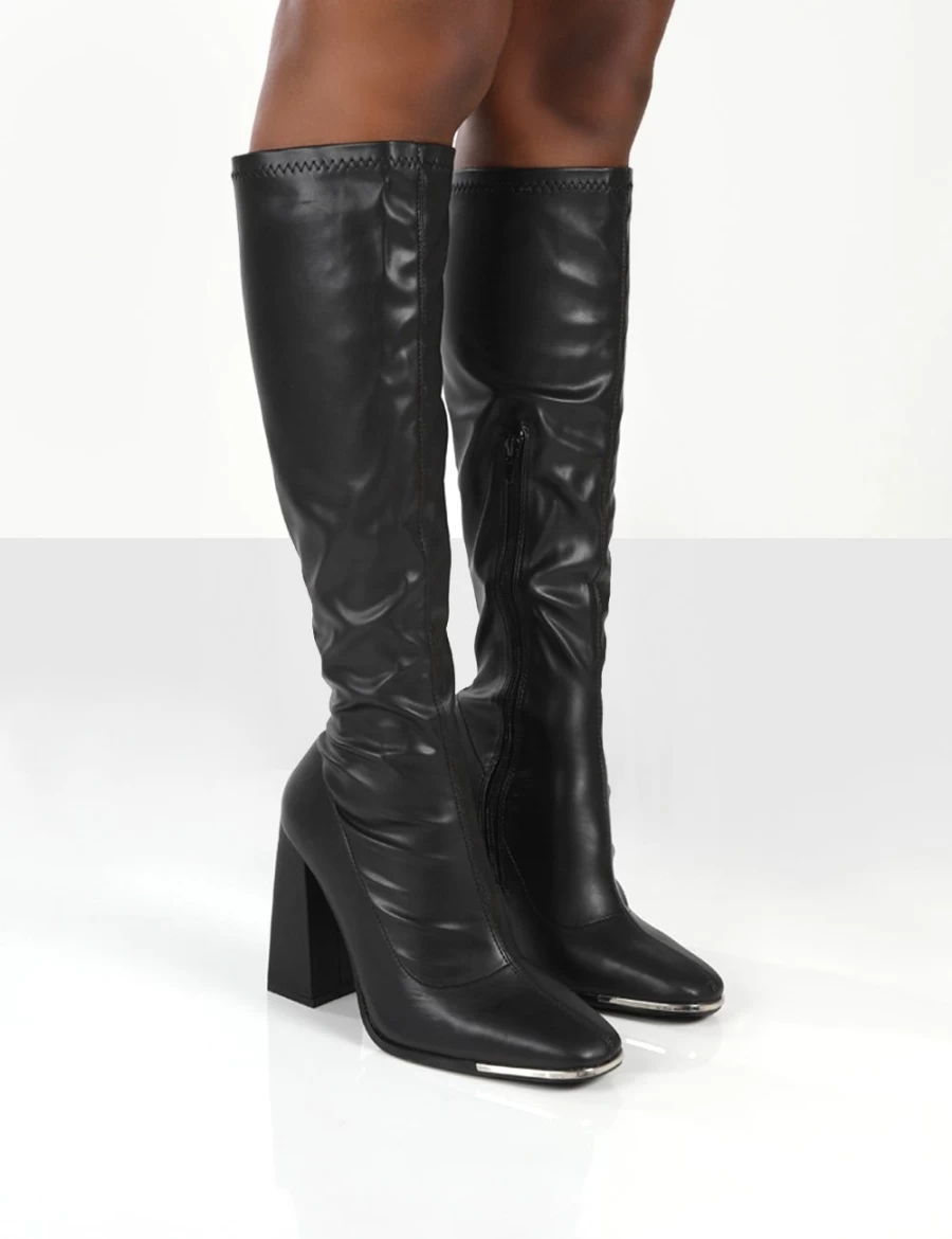 Public Desire Women's Black Knee High Block Heel Boots