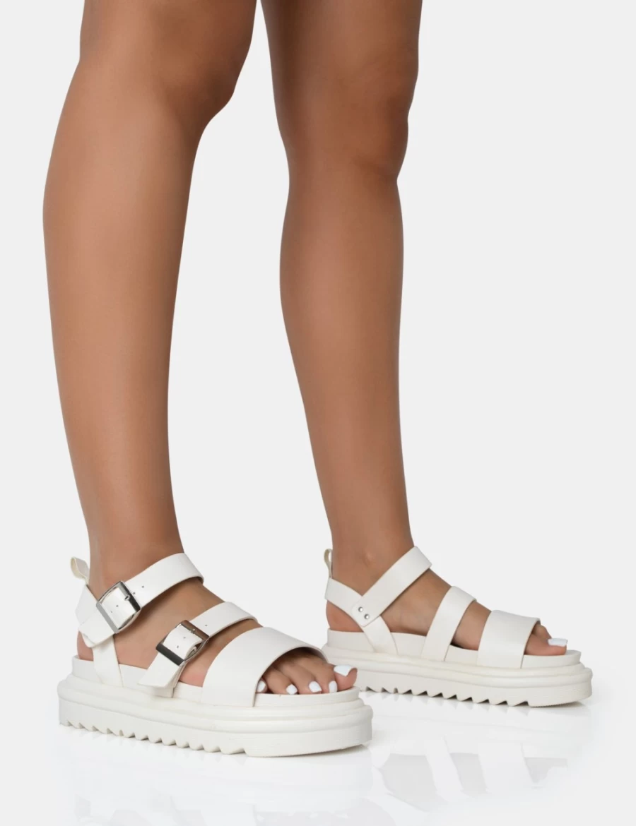 Public Desire Women's Ecru Chunky Buckle Strap Sandals - Macy Pu Style