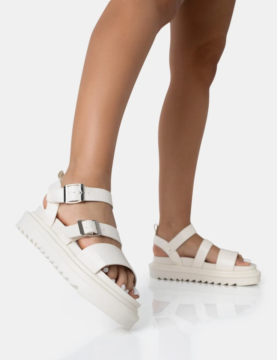 Public Desire Women's Ecru Chunky Buckle Strap Sandals - Macy Pu Style