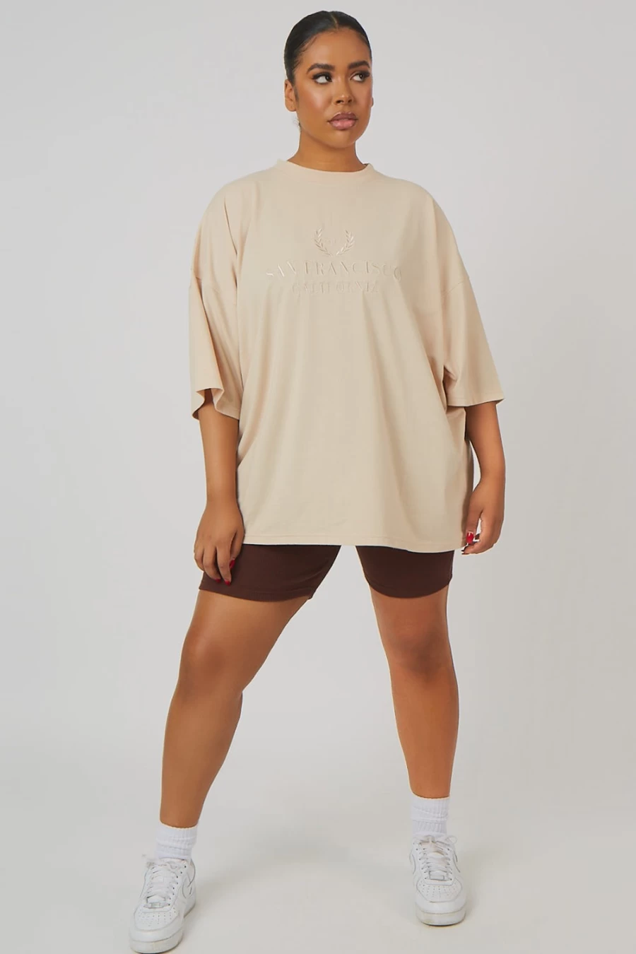 Women's Brown Curve Rib Cycling Shorts by Public Desire - High Waist Biker Shorts for Comfort & Style