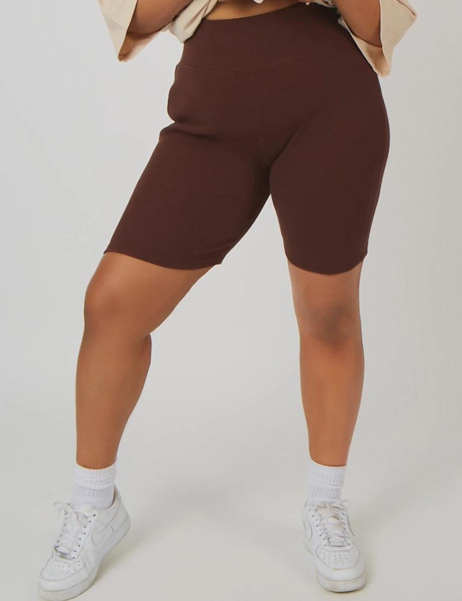 Women's Brown Curve Rib Cycling Shorts by Public Desire - High Waist Biker Shorts for Comfort & Style