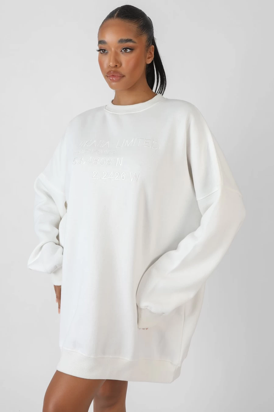 "Public Desire Women's Ecru Oversized Embroidered Sweatshirt Dress"
