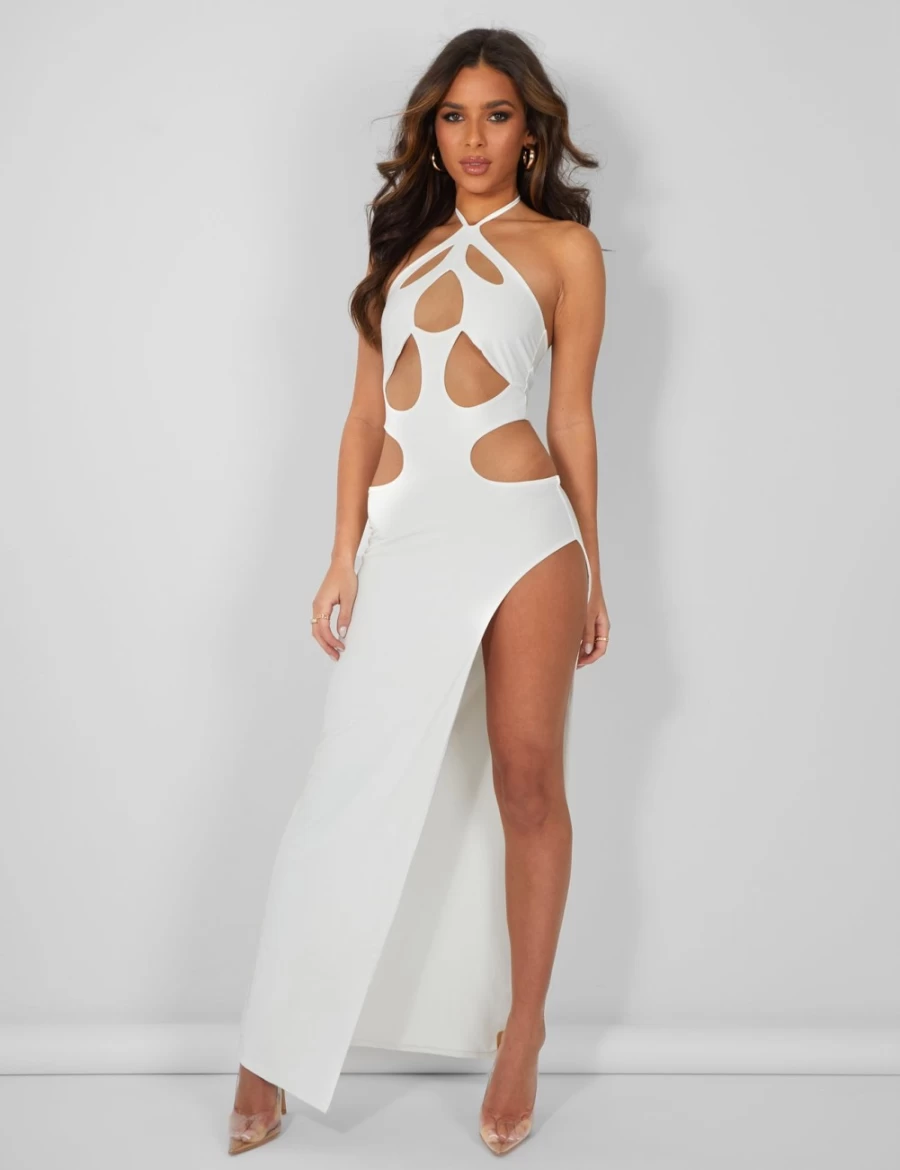 Public Desire Ivory Strappy Cut Away Split Midaxi Dress for Women