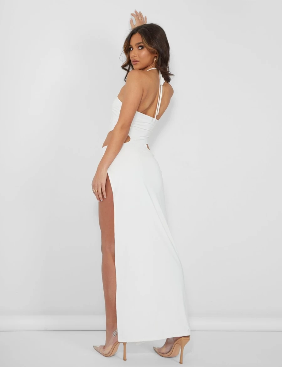 Public Desire Ivory Strappy Cut Away Split Midaxi Dress for Women