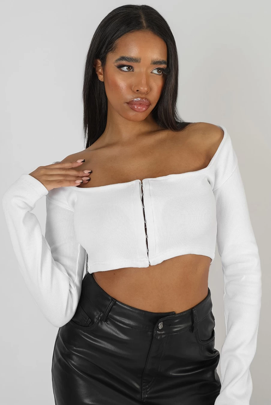 Public Desire Women's White Square Neck Hook & Eye Detail Top