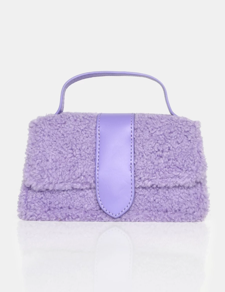 Public Desire Women's Lilac Mika Shearling Mini Bag - Soft faux Fur Crossbody Purse