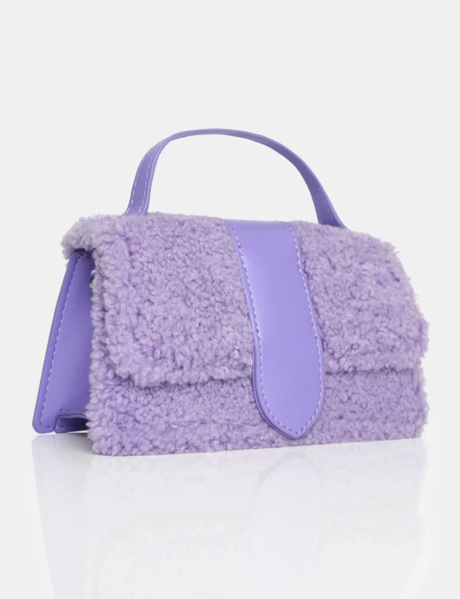 Public Desire Women's Lilac Mika Shearling Mini Bag - Soft faux Fur Crossbody Purse