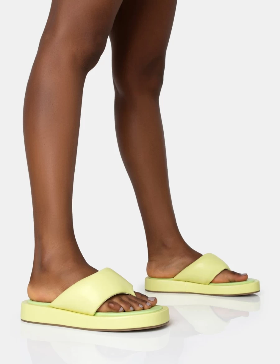 Public Desire Women's Vacay Lime Padded Square Toe Flip Flop Sandals - Contrast Design