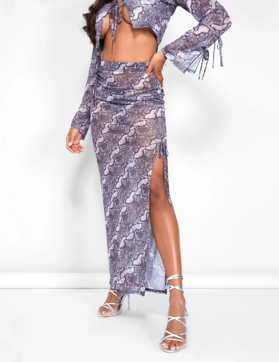 Public Desire Women's Kaiia Sheer Maxi Skirt Co-Ord Snake Print Two Piece Set