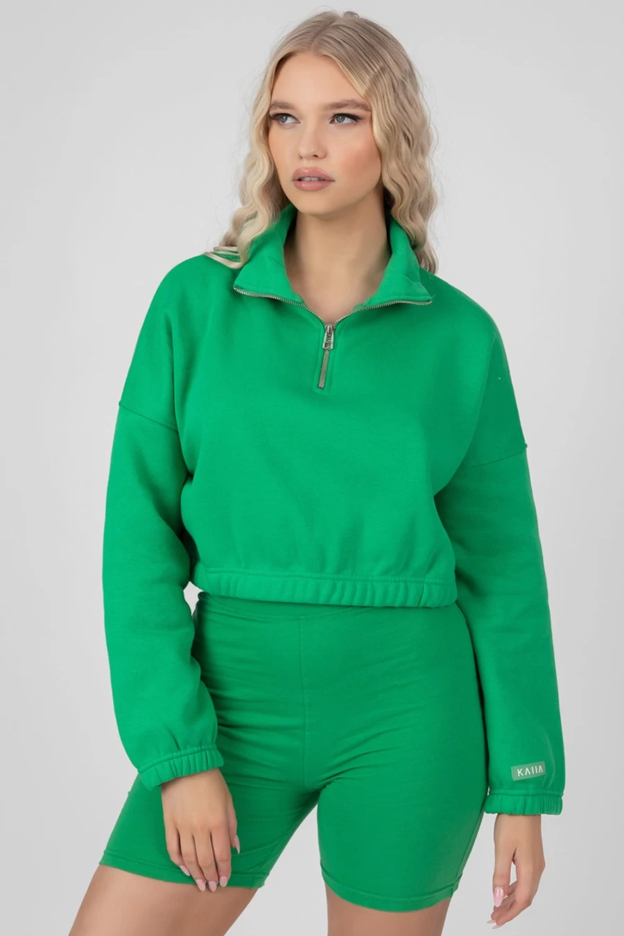 Women's Green Oversized Half Zip Sweatshirt with Gathered Hem by Public Desire