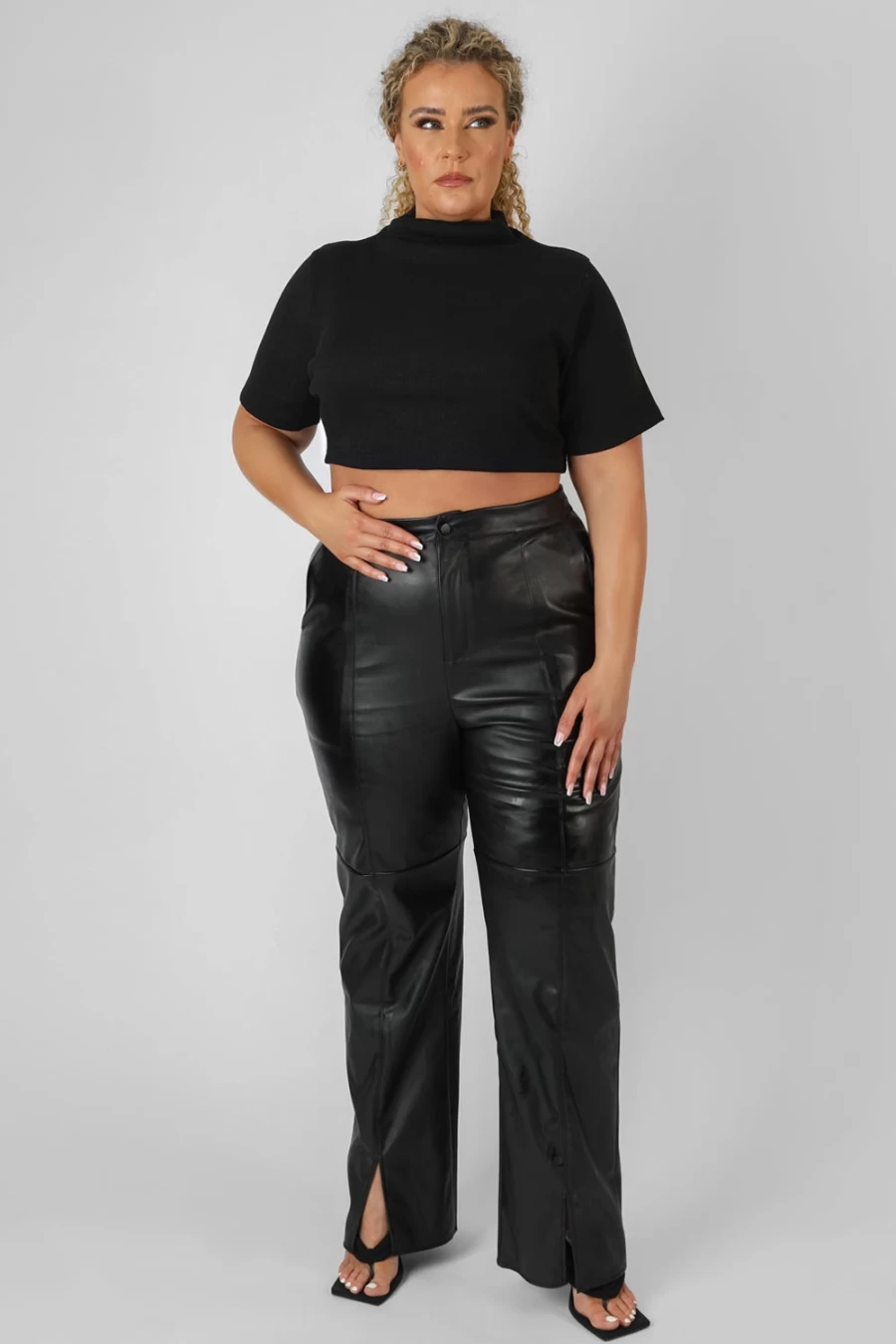 "Public Desire Women's Black Curve High Neck Ribbed Cropped T-Shirt"