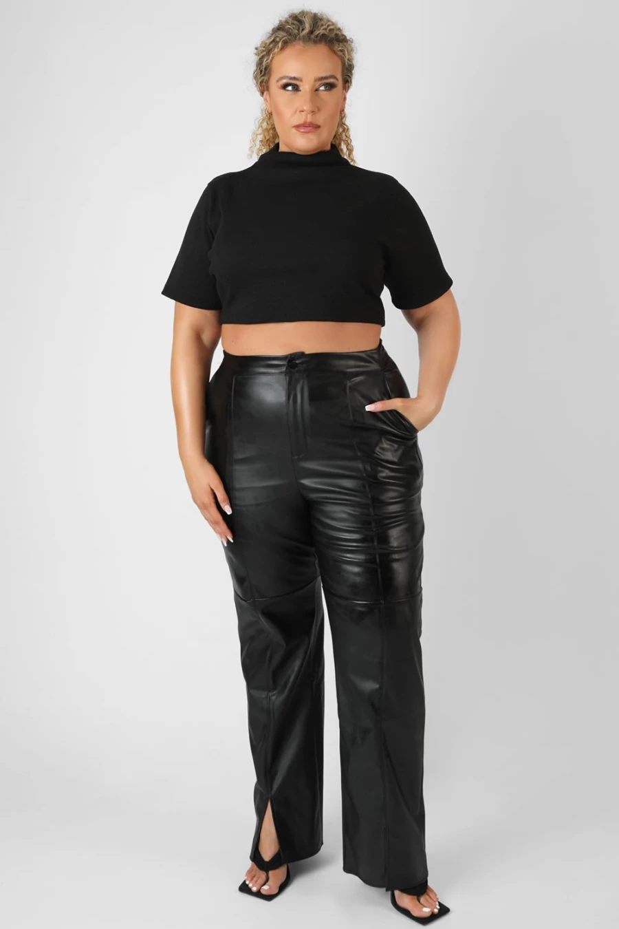 "Public Desire Women's Black Curve High Neck Ribbed Cropped T-Shirt"