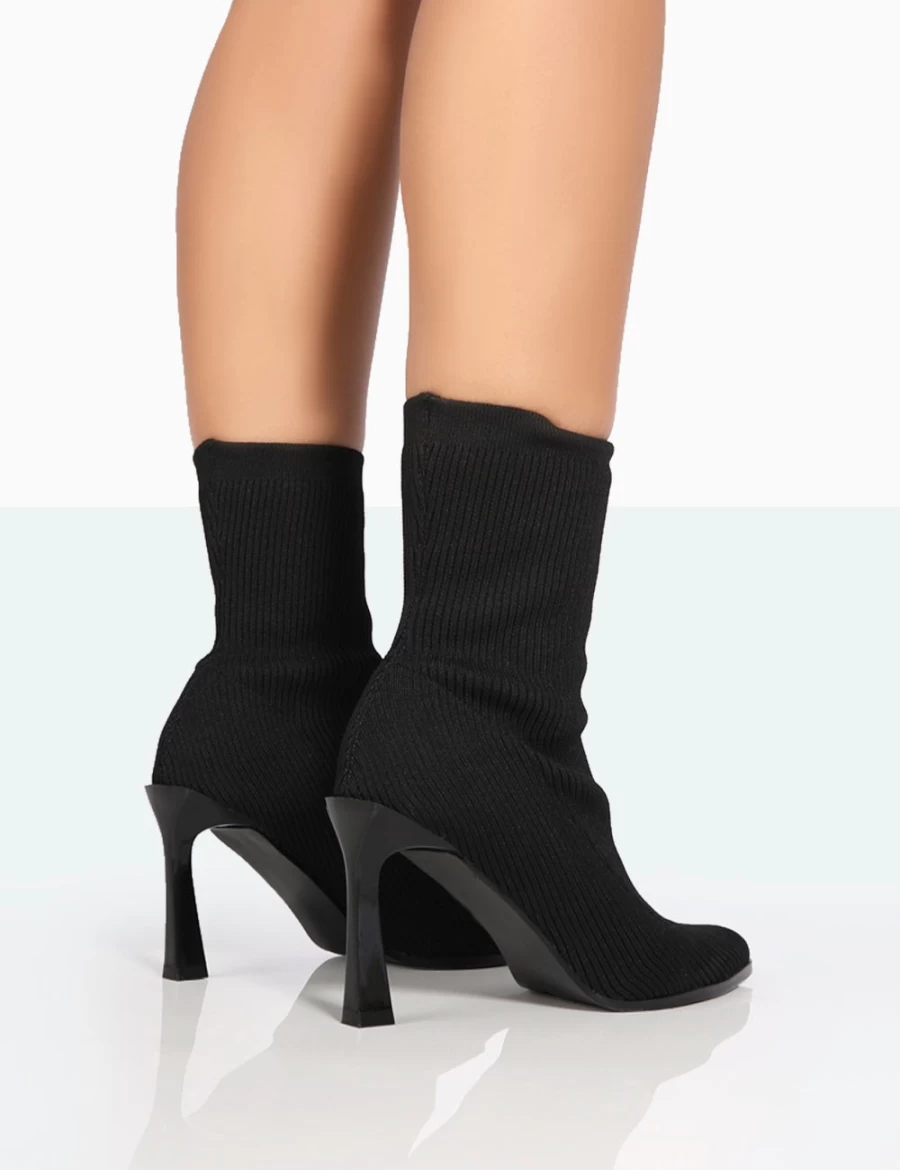 Public Desire Women's Black Knitted Pointed Toe Stiletto Heel Ankle Boots