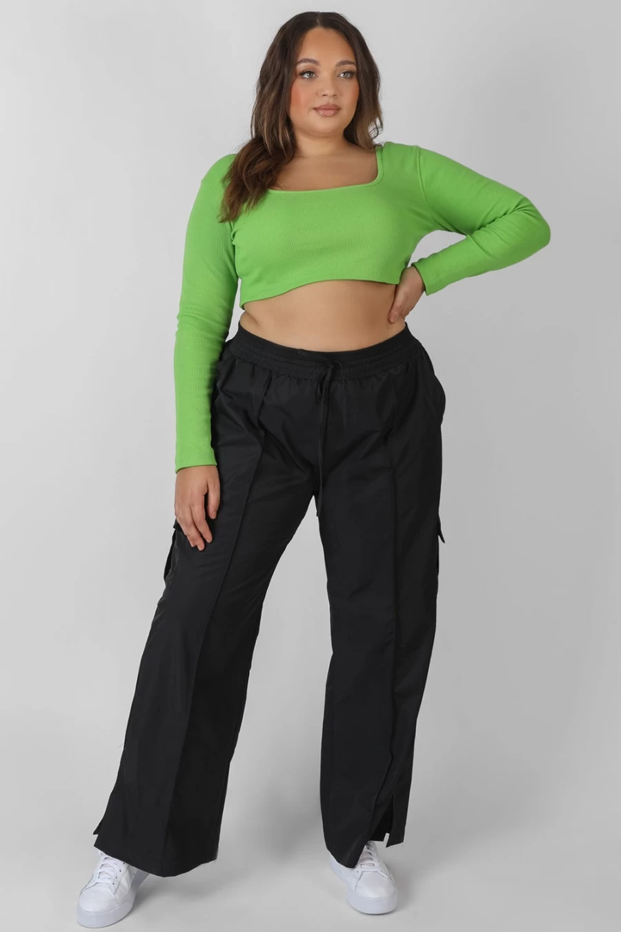 "Public Desire Women's Black Curve Split Hem Cargo Trousers"