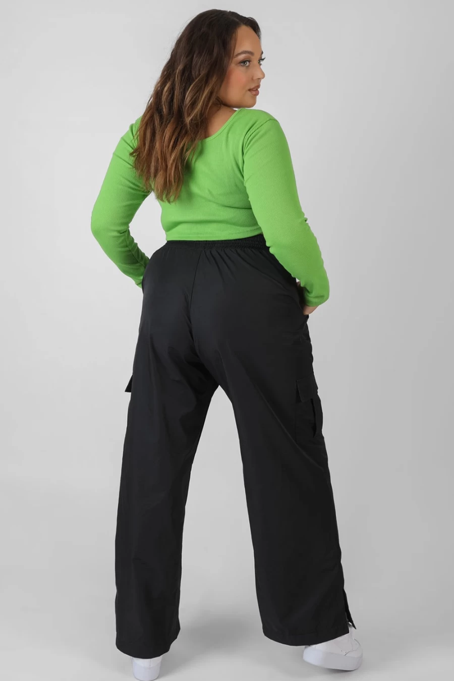 "Public Desire Women's Black Curve Split Hem Cargo Trousers"