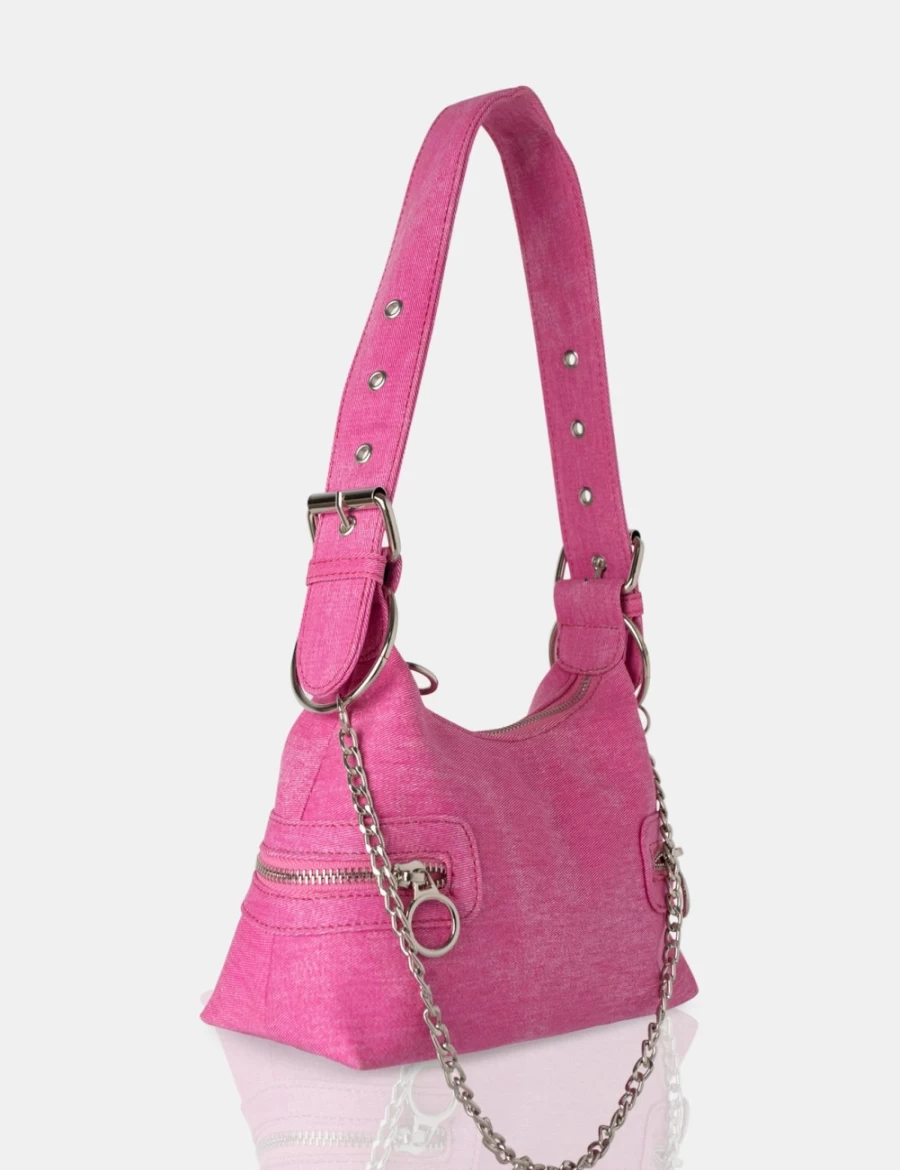 Public Desire Women's Pink Chain Strap Bright Denim Shoulder Bag