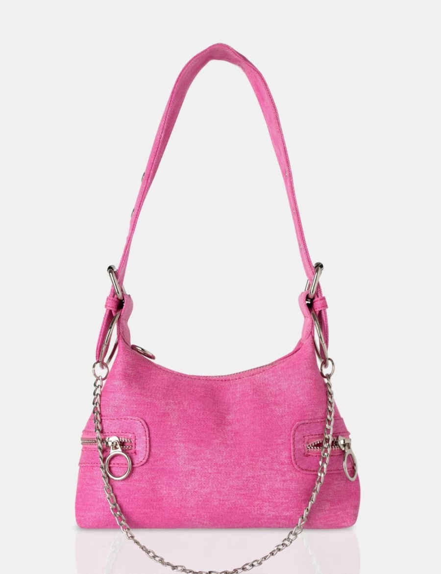 Public Desire Women's Pink Chain Strap Bright Denim Shoulder Bag