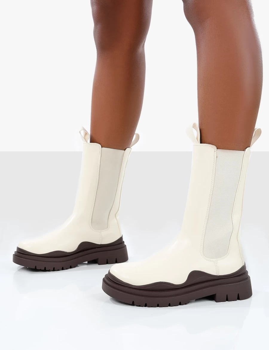 Public Desire Women's White Cherry Off Chunky Sole Chelsea Ankle Boots