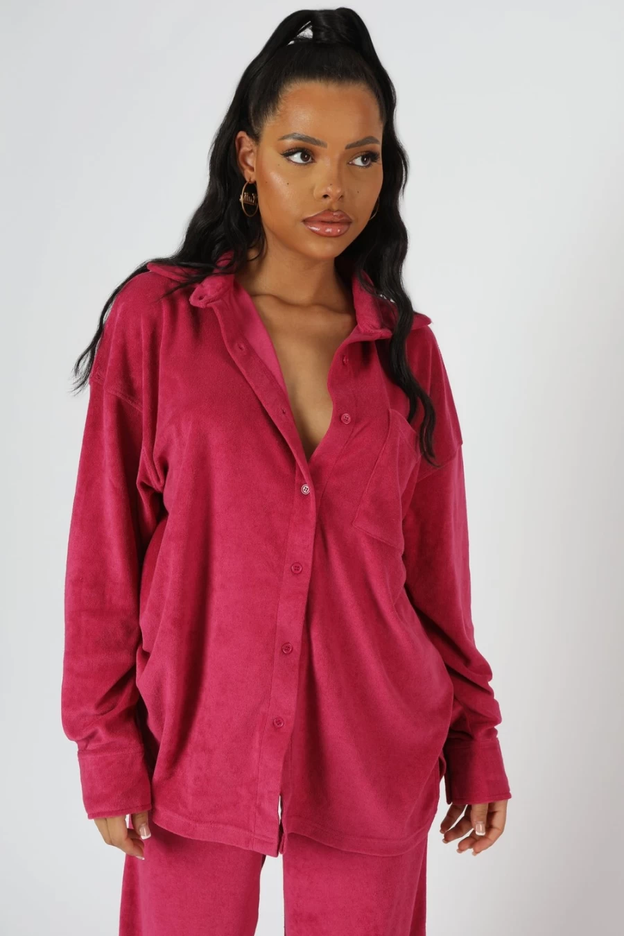 "Public Desire Women's Pink Oversized Towelling Shirt - Soft & Stylish Casual Wear"