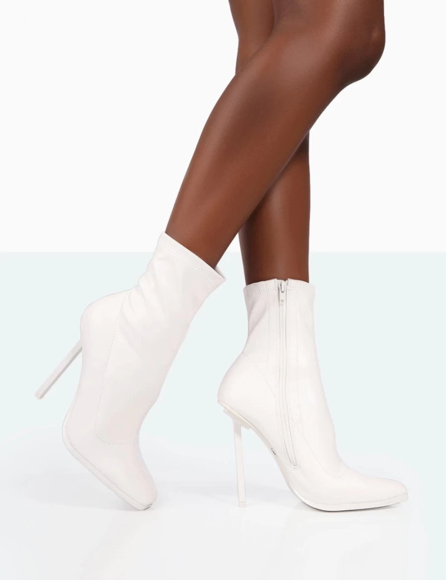Public Desire Women's White Pippa Sock High Heel Ankle Boots