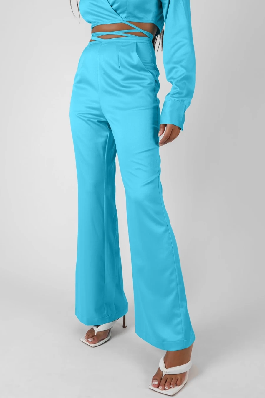 "Public Desire Women's Blue Strappy Waist Straight Leg Trousers"