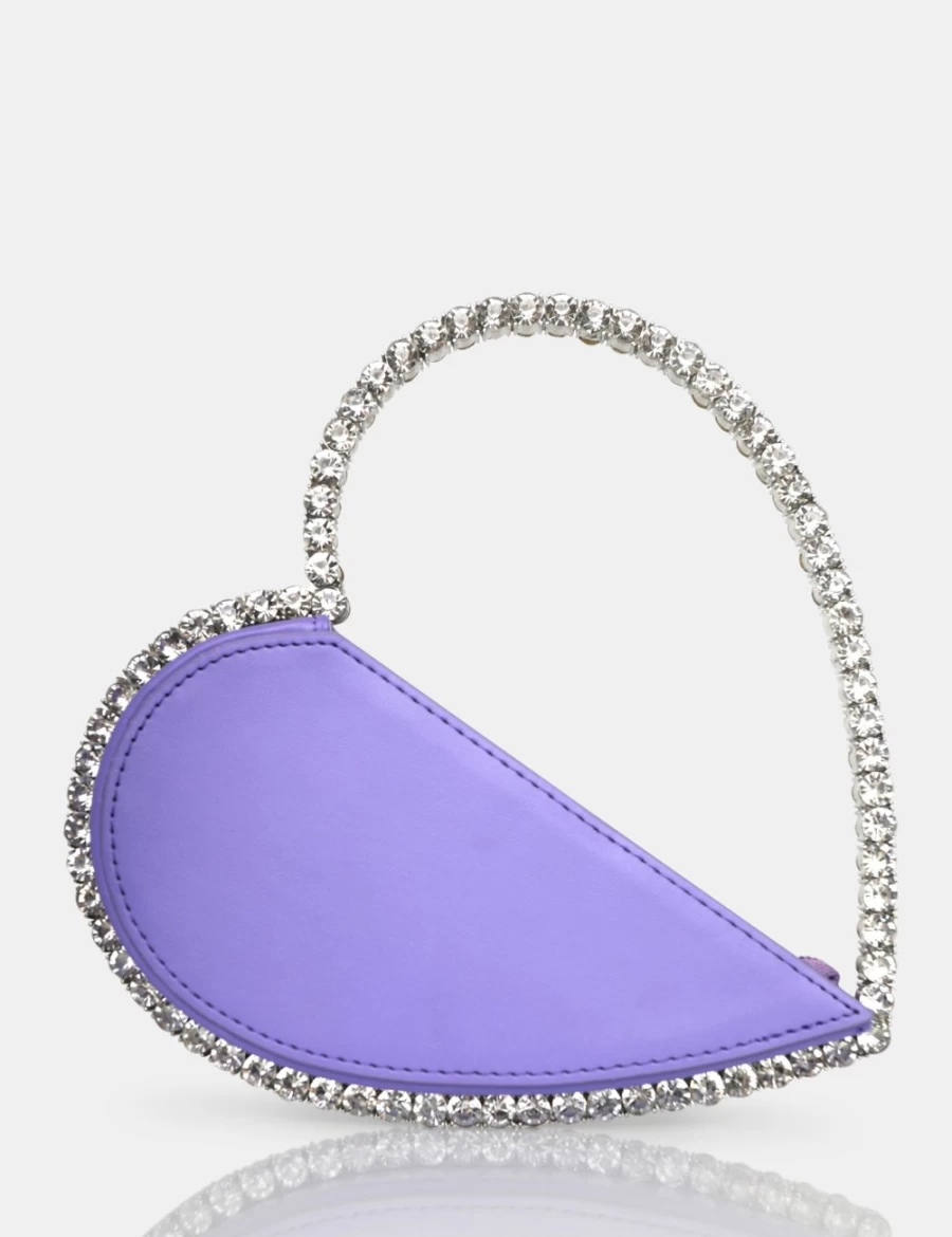 Public Desire Women's Lilac Diamante Love Heart Grab Bag - Sparkling Evening Clutch