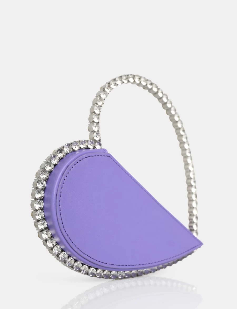 Public Desire Women's Lilac Diamante Love Heart Grab Bag - Sparkling Evening Clutch