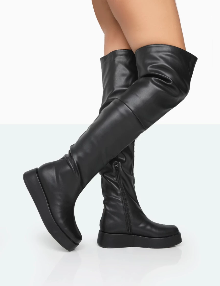Public Desire Women's Bone Erica Black PU Chunky Platform Over The Knee Boots