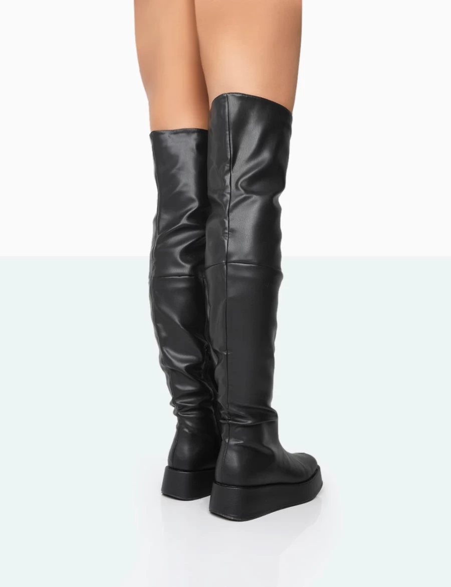 Public Desire Women's Bone Erica Black PU Chunky Platform Over The Knee Boots
