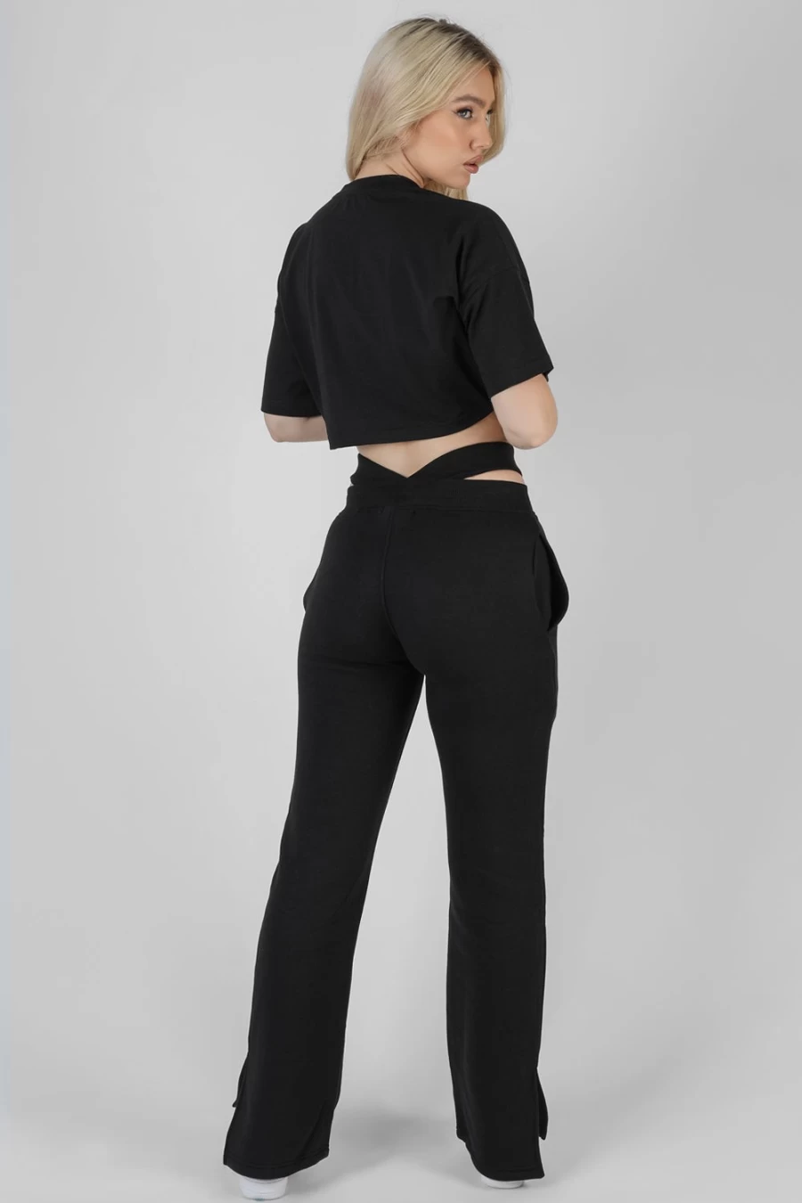 "Public Desire Women's Black Strappy Waist Straight Leg Joggers"
