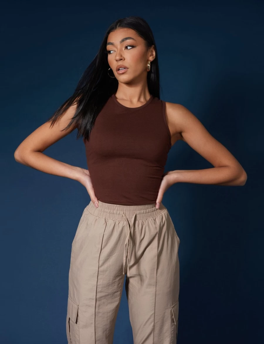 "Public Desire Women's Coffee Racer Back Bodysuit - Stylish Comfort for Everyday Wear"