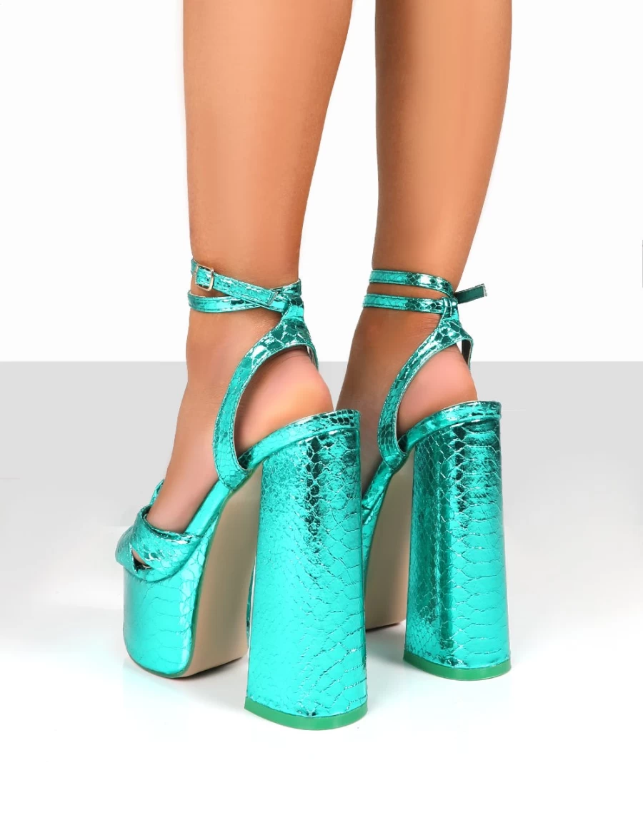 Public Desire Women's Teal Leo Edition Metallic Platform High Heels