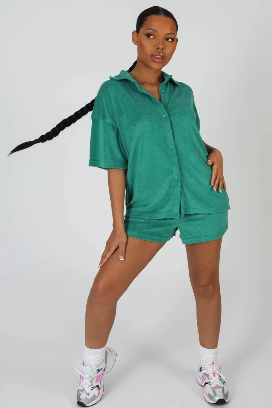 Women's Green Oversized Short Sleeve Towelling Shirt by Public Desire