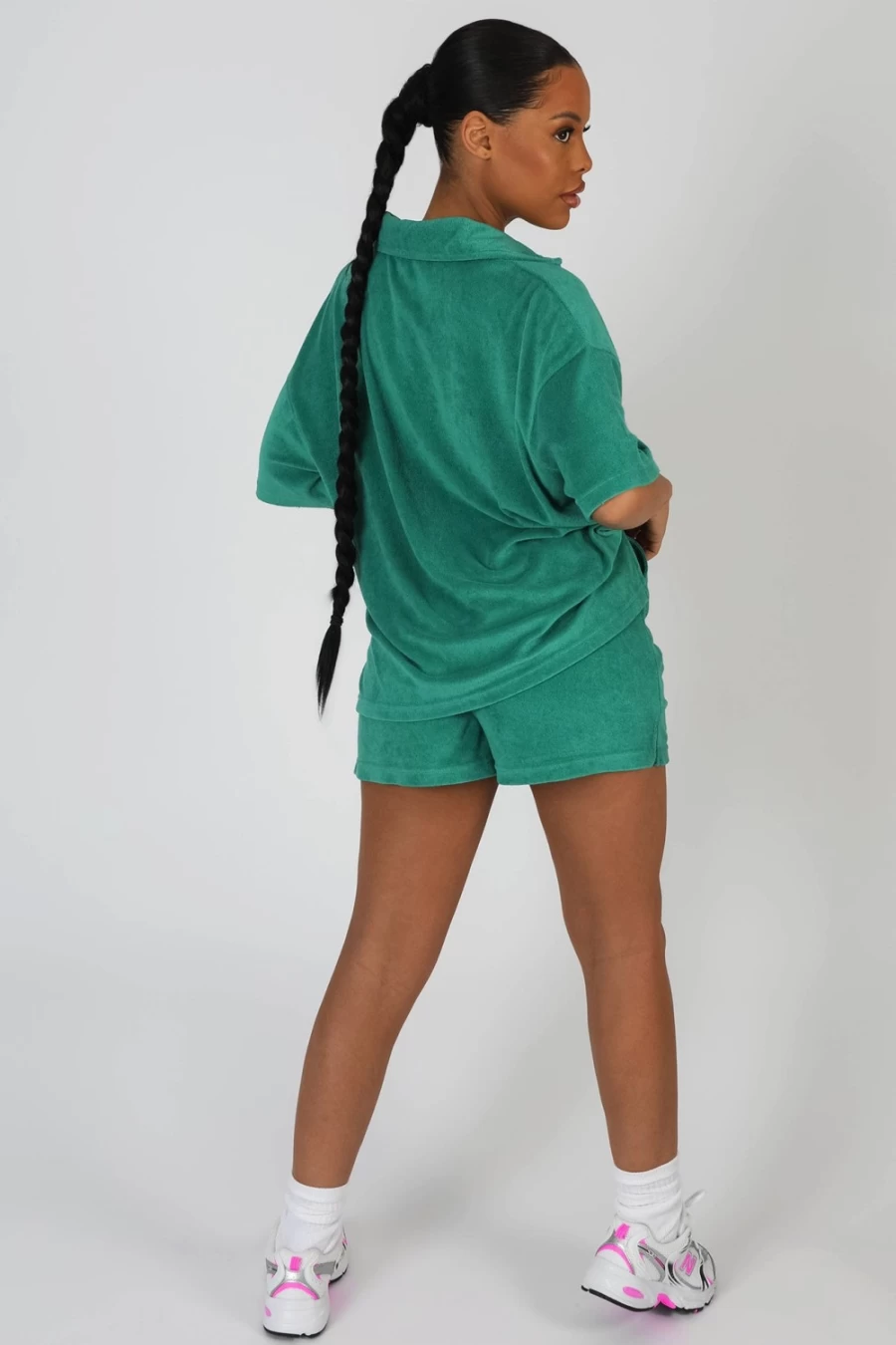 Women's Green Oversized Short Sleeve Towelling Shirt by Public Desire