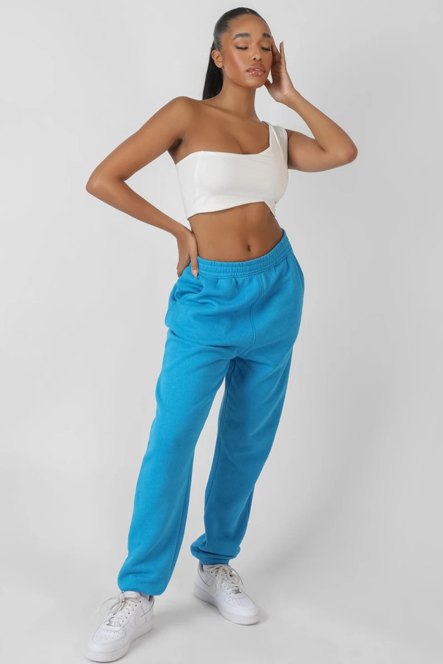 "Public Desire Women's 90's Oversized Joggers in AI Blue | Retro High-Waisted Sweatpants"