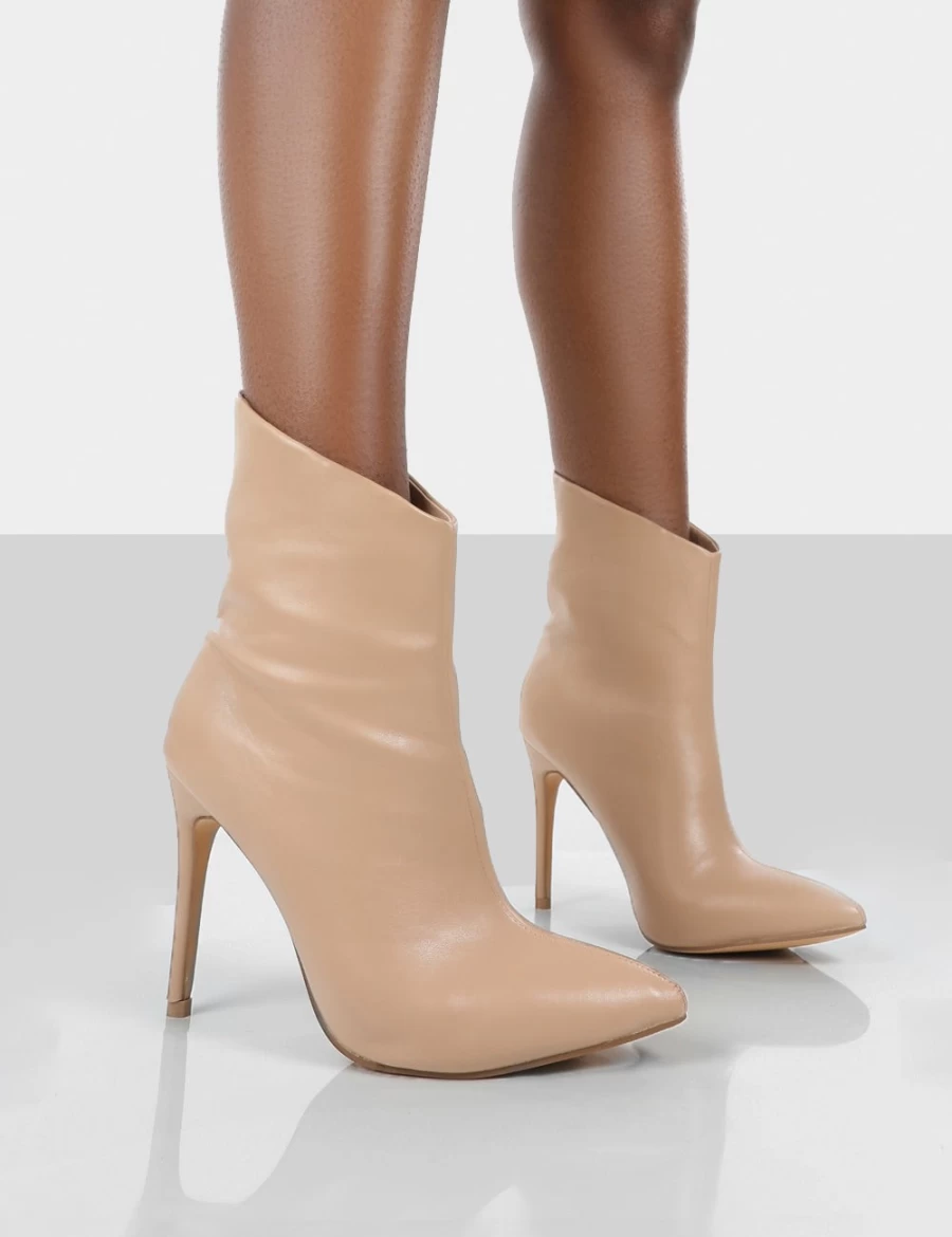 Public Desire Women's Nude Quinn Patent Heeled Stiletto Ankle Boots