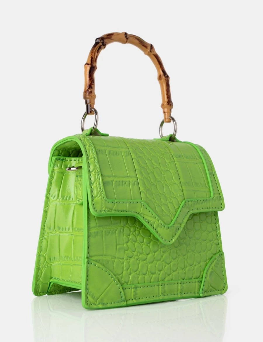 Public Desire Women's Green Jessica Apple Bamboo Top Handle Crocodile Mini Bag