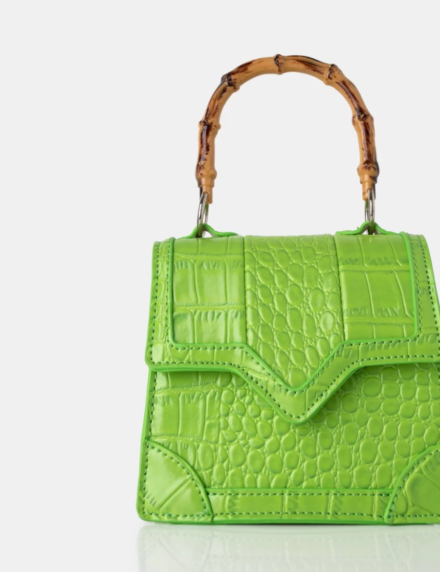 Public Desire Women's Green Jessica Apple Bamboo Top Handle Crocodile Mini Bag