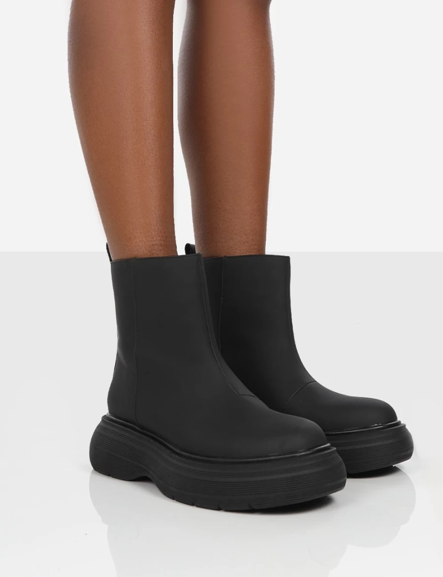 Public Desire Women's Black Caia Platform Chunky Sole Ankle Boots