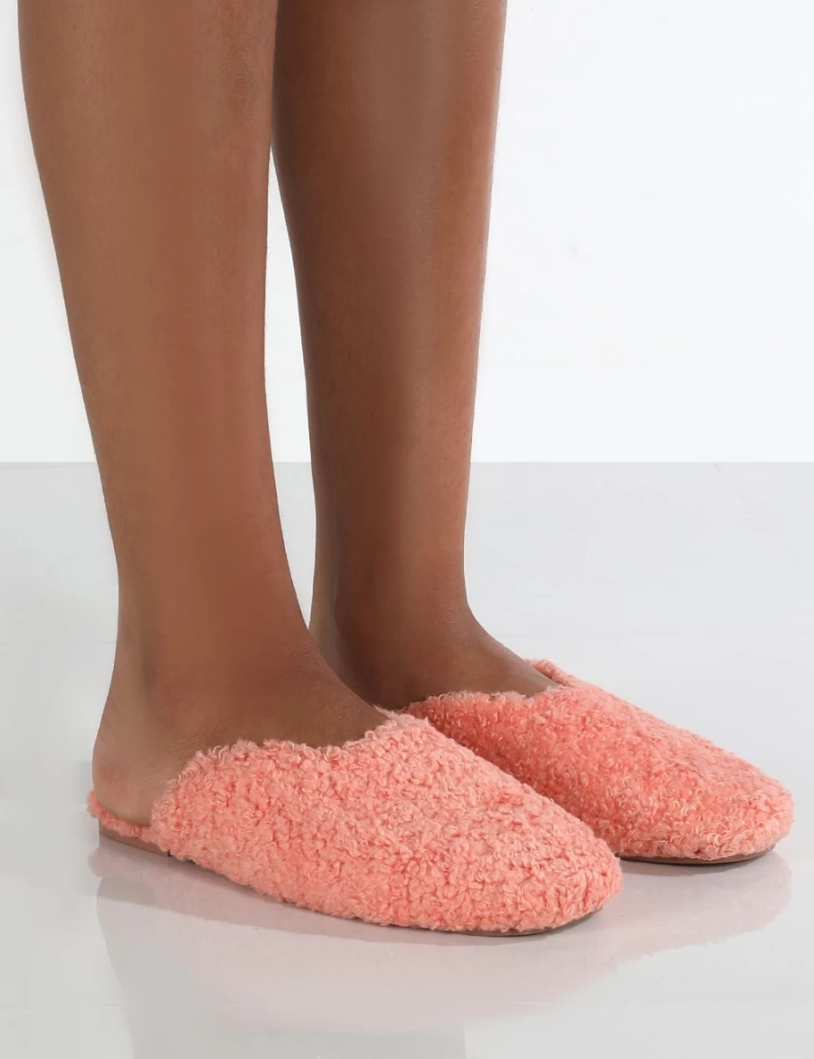 Public Desire Women's Pink Ciao Teddy Slip-On Slippers - Plush Comfort & Style